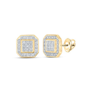 Earrings | 10kt Yellow Gold Womens Round Diamond Octagon Earrings 1/6 Cttw | Splendid Jewellery GND