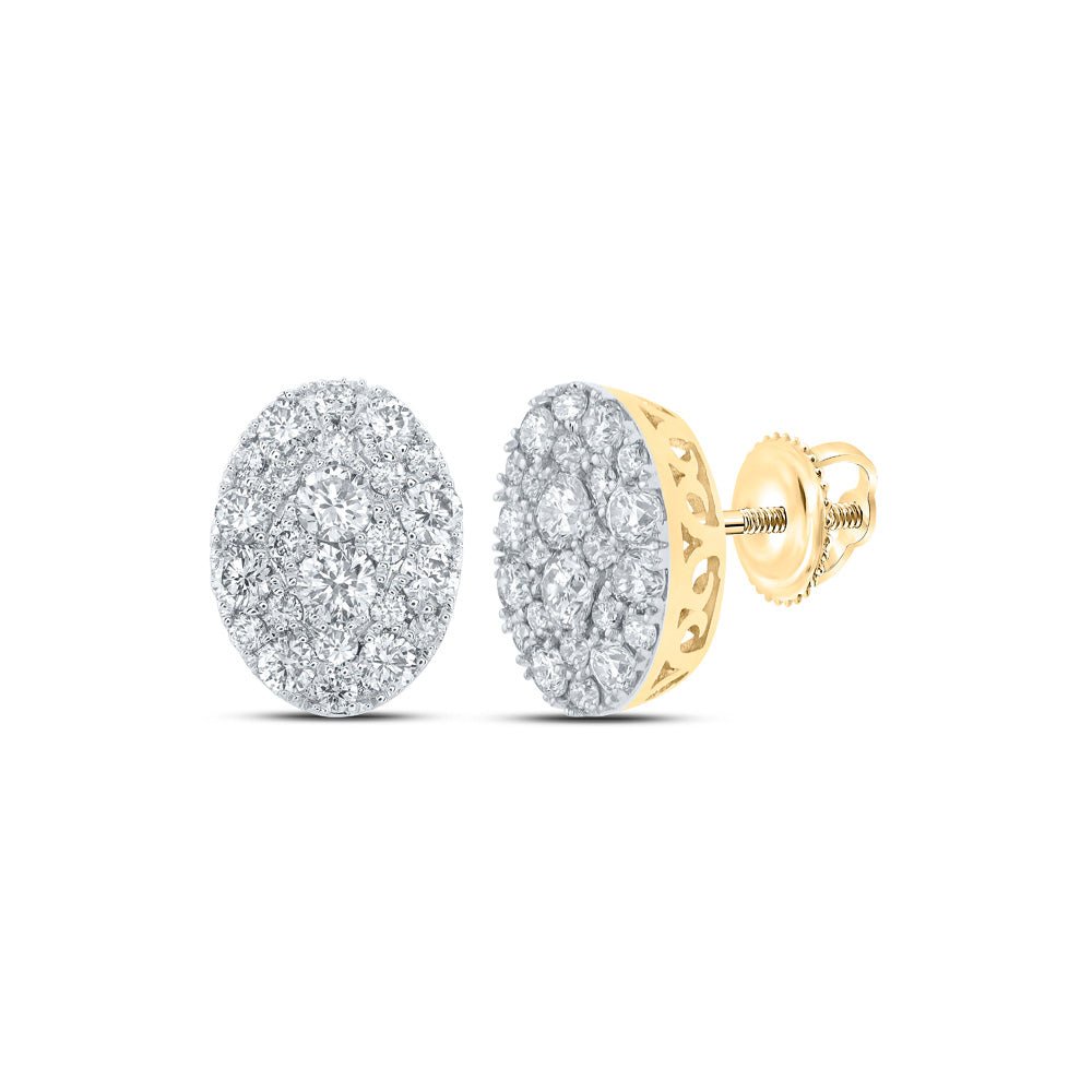 Earrings | 10kt Yellow Gold Womens Round Diamond Oval Cluster Earrings 1-1/5 Cttw | Splendid Jewellery GND