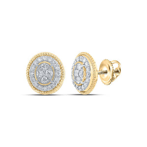 Earrings | 10kt Yellow Gold Womens Round Diamond Oval Cluster Earrings 1/2 Cttw | Splendid Jewellery GND