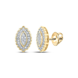 Earrings | 10kt Yellow Gold Womens Round Diamond Oval Cluster Earrings 1/5 Cttw | Splendid Jewellery GND