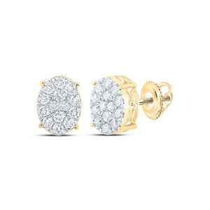 Earrings | 10kt Yellow Gold Womens Round Diamond Oval Earrings 7/8 Cttw | Splendid Jewellery GND