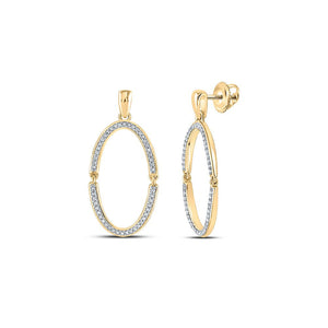 Earrings | 10kt Yellow Gold Womens Round Diamond Oval Hinge Dangle Earrings 1/4 Cttw | Splendid Jewellery GND