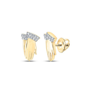 Earrings | 10kt Yellow Gold Womens Round Diamond Praying Hands Earrings 1/12 Cttw | Splendid Jewellery GND