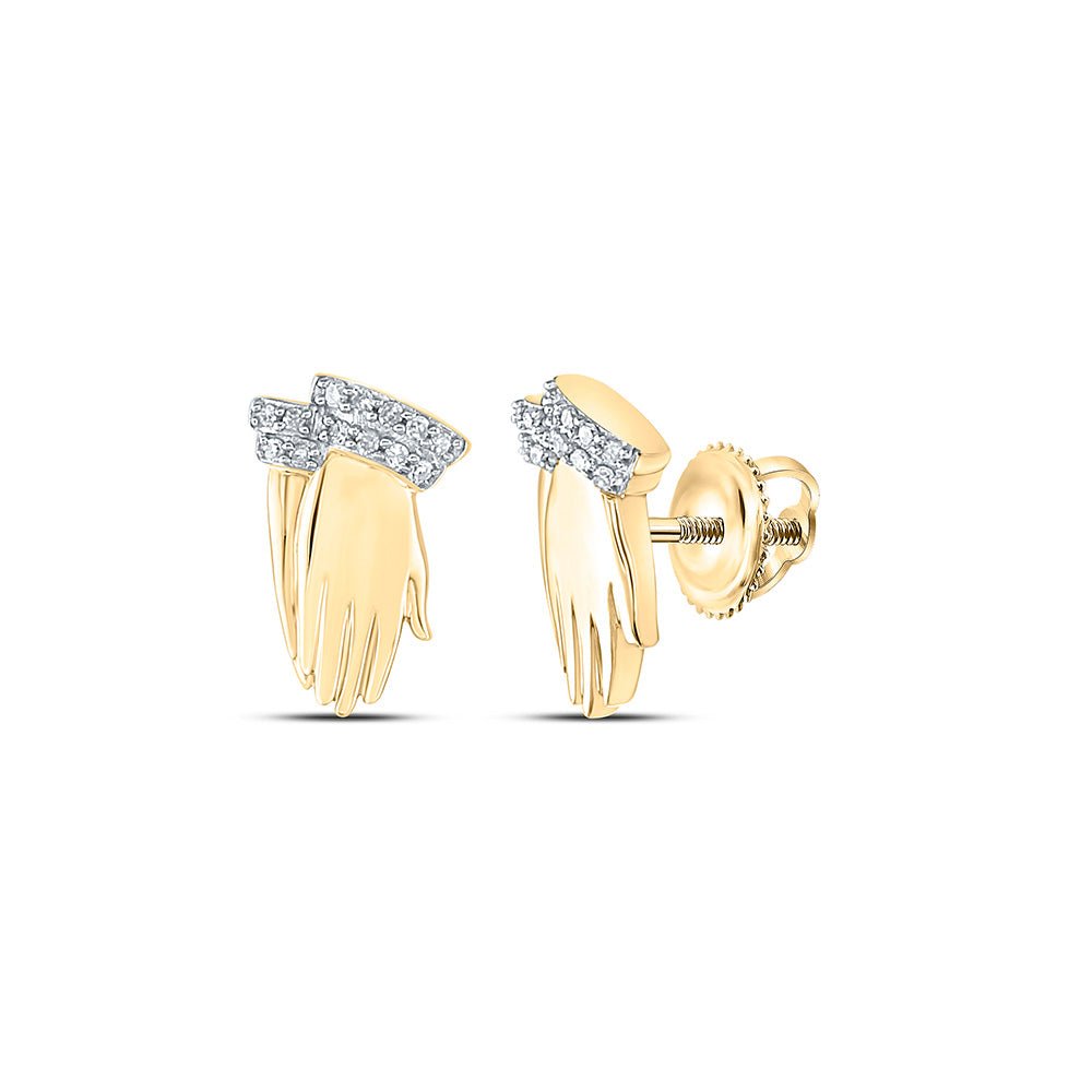 Earrings | 10kt Yellow Gold Womens Round Diamond Praying Hands Earrings 1/12 Cttw | Splendid Jewellery GND