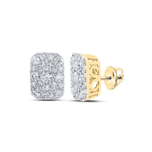 Earrings | 10kt Yellow Gold Womens Round Diamond Rectangle Cluster Earrings 1 Cttw | Splendid Jewellery GND