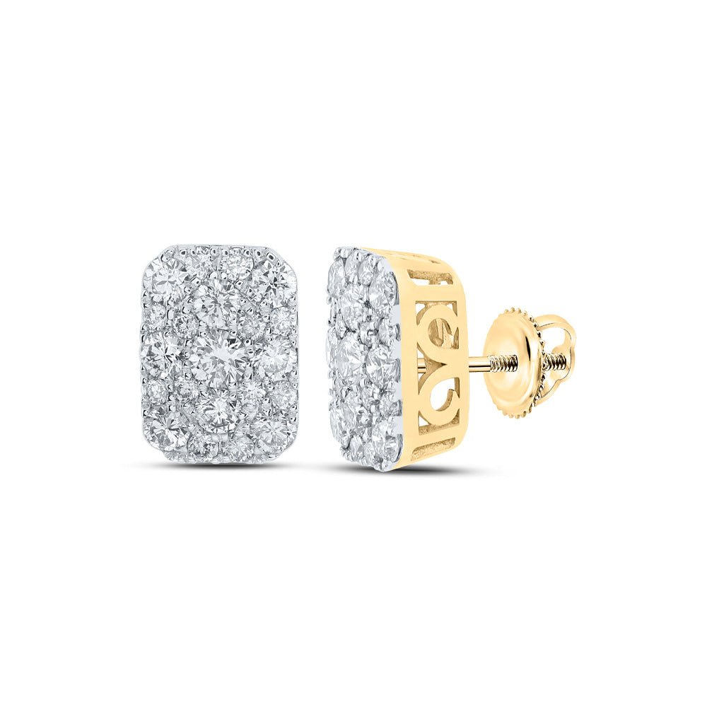 Earrings | 10kt Yellow Gold Womens Round Diamond Rectangle Cluster Earrings 1 Cttw | Splendid Jewellery GND