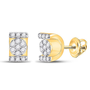 Earrings | 10kt Yellow Gold Womens Round Diamond Rectangle Cluster Stud Earrings 1/4 Cttw | Splendid Jewellery GND