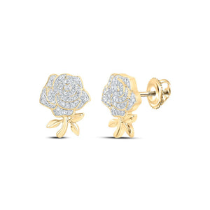 Earrings | 10kt Yellow Gold Womens Round Diamond Rose Flower Earrings 1/3 Cttw | Splendid Jewellery GND