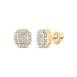 Earrings | 10kt Yellow Gold Womens Round Diamond Rounded Square Earrings 1/12 Cttw | Splendid Jewellery GND