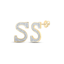 Load image into Gallery viewer, 10kt Yellow Gold Womens Round Diamond S Initial Letter Earrings 1/8 Cttw - Personalized Sparkle product  Top View from Splendid Jewellery