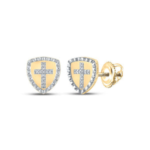 Earrings | 10kt Yellow Gold Womens Round Diamond Shield Cross Earrings 1/20 Cttw | Splendid Jewellery GND