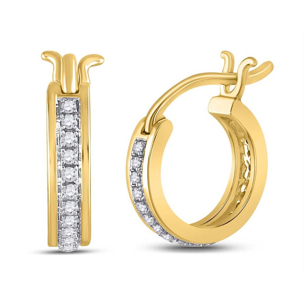 Earrings | 10kt Yellow Gold Womens Round Diamond Single Row Hoop Earrings 1/6 Cttw | Splendid Jewellery GND