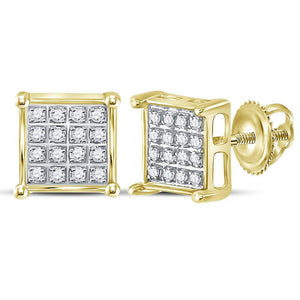 Earrings | 10kt Yellow Gold Womens Round Diamond Square Cluster Earrings 1/10 Cttw | Splendid Jewellery GND