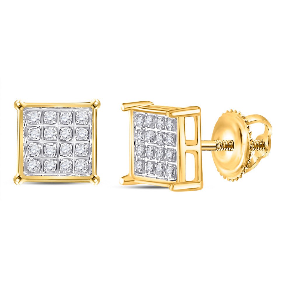 Earrings | 10kt Yellow Gold Womens Round Diamond Square Cluster Earrings 1/10 Cttw | Splendid Jewellery GND