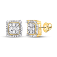 Load image into Gallery viewer, 10kt Yellow Gold Women&#39;s Round Diamond Square Cluster Earrings - Mesmerizing Brilliance product  Top View from Splendid Jewellery