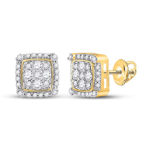 Earrings | 10kt Yellow Gold Womens Round Diamond Square Cluster Earrings 1/2 Cttw | Splendid Jewellery GND