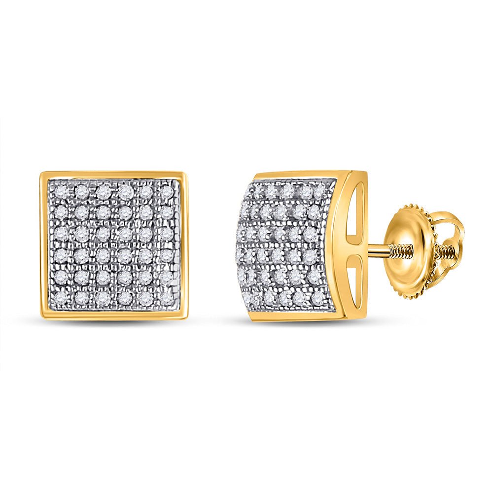 Earrings | 10kt Yellow Gold Womens Round Diamond Square Cluster Earrings 1/5 Cttw | Splendid Jewellery GND