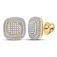 Load image into Gallery viewer, Radiant Glow: 10kt Yellow Gold Womens Round Diamond Square Cluster Earrings product  Top View from Splendid Jewellery