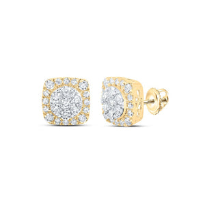 Earrings | 10kt Yellow Gold Womens Round Diamond Square Cluster Earrings 5/8 Cttw | Splendid Jewellery GND