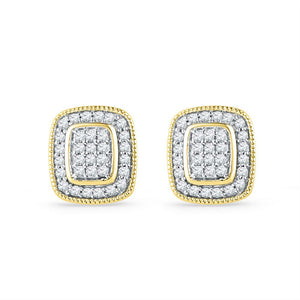 Earrings | 10kt Yellow Gold Womens Round Diamond Square Cluster Stud Earrings 1/4 Cttw | Splendid Jewellery GND