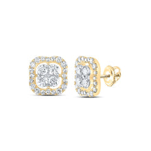 Load image into Gallery viewer, Radiant Brilliance: 10kt Yellow Gold Womens Round Diamond Square Earrings - Top View