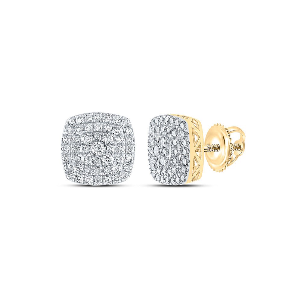 Earrings | 10kt Yellow Gold Womens Round Diamond Square Earrings 1 Cttw | Splendid Jewellery GND