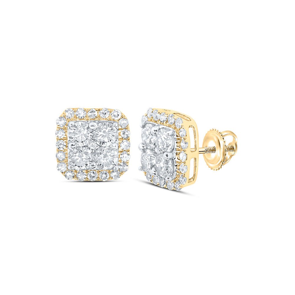 Earrings | 10kt Yellow Gold Womens Round Diamond Square Earrings 1 Cttw | Splendid Jewellery GND