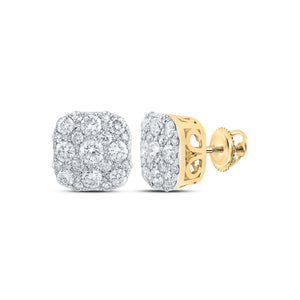 Earrings | 10kt Yellow Gold Womens Round Diamond Square Earrings 1 Cttw | Splendid Jewellery GND