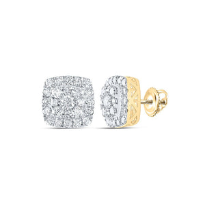 Earrings | 10kt Yellow Gold Womens Round Diamond Square Earrings 1 Cttw | Splendid Jewellery GND