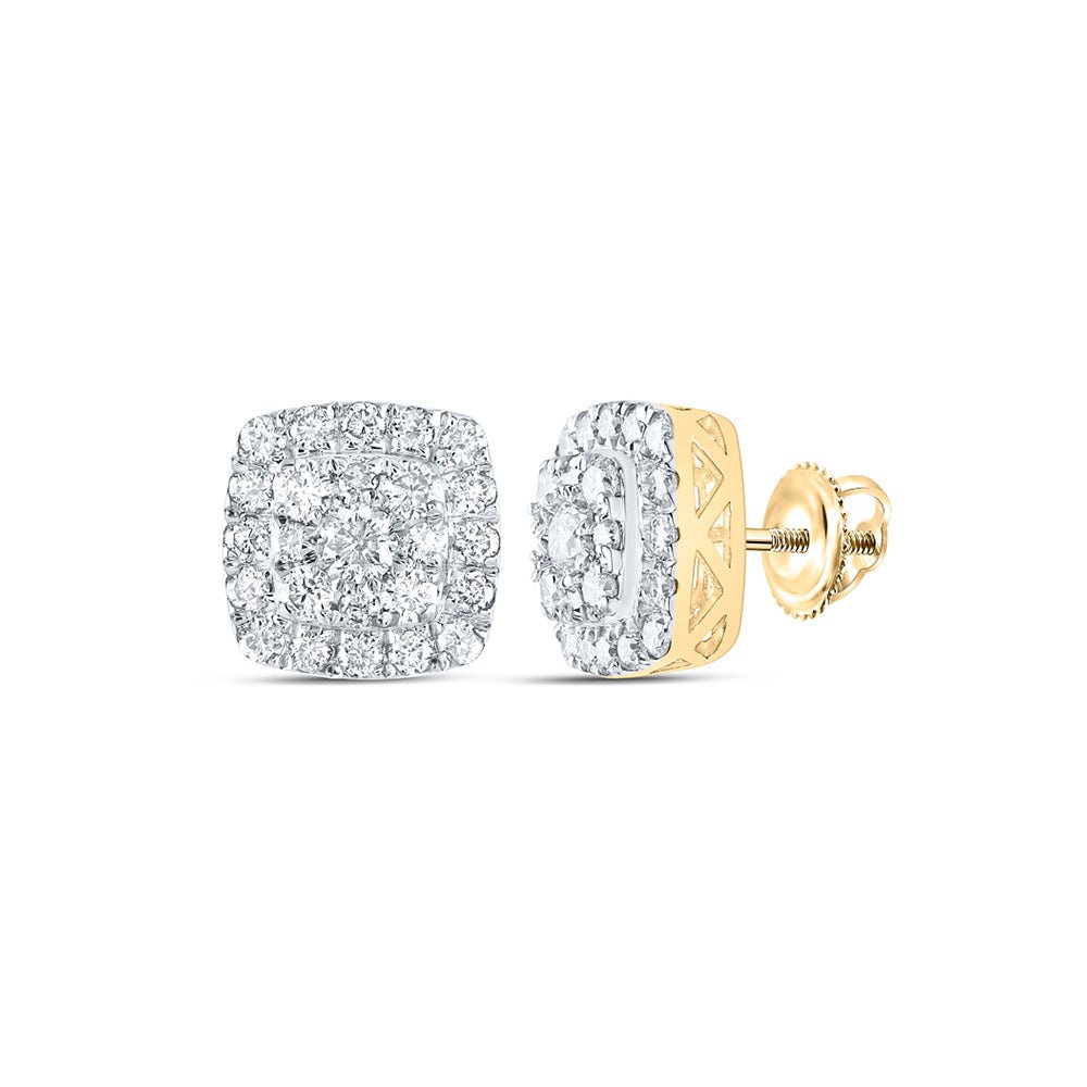 Earrings | 10kt Yellow Gold Womens Round Diamond Square Earrings 1 Cttw | Splendid Jewellery GND