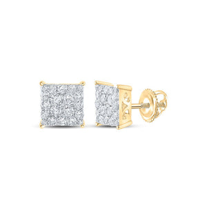 Earrings | 10kt Yellow Gold Womens Round Diamond Square Earrings 1 Cttw | Splendid Jewellery GND