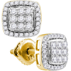 Earrings | 10kt Yellow Gold Womens Round Diamond Square Earrings 1 Cttw | Splendid Jewellery GND