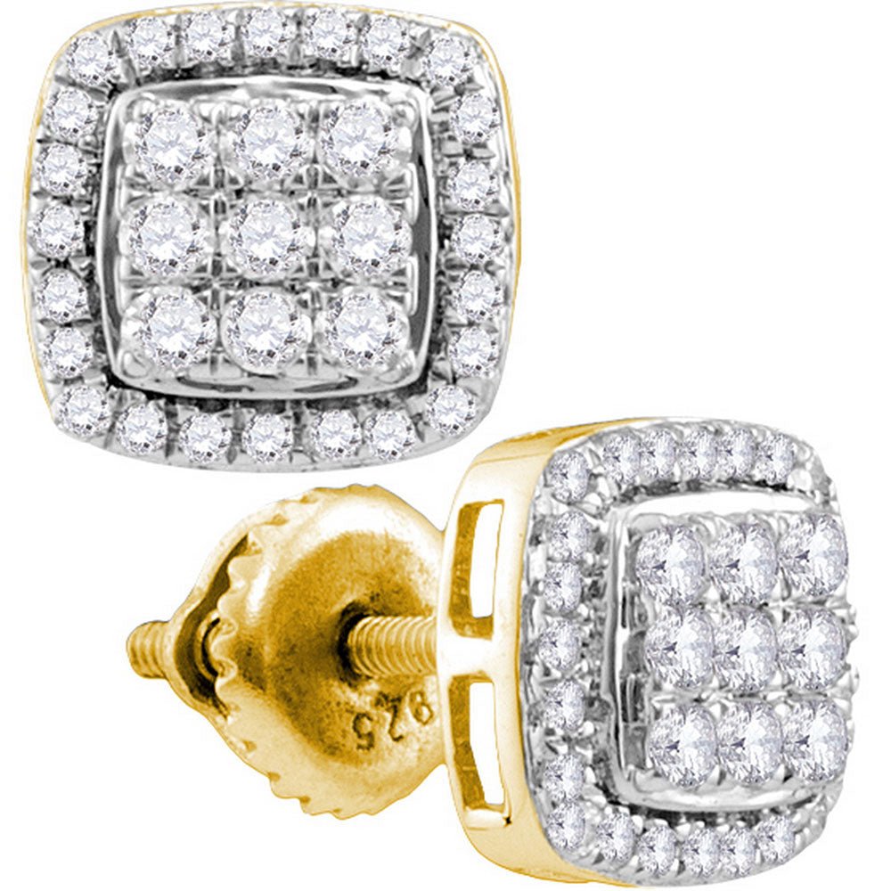 Earrings | 10kt Yellow Gold Womens Round Diamond Square Earrings 1 Cttw | Splendid Jewellery GND