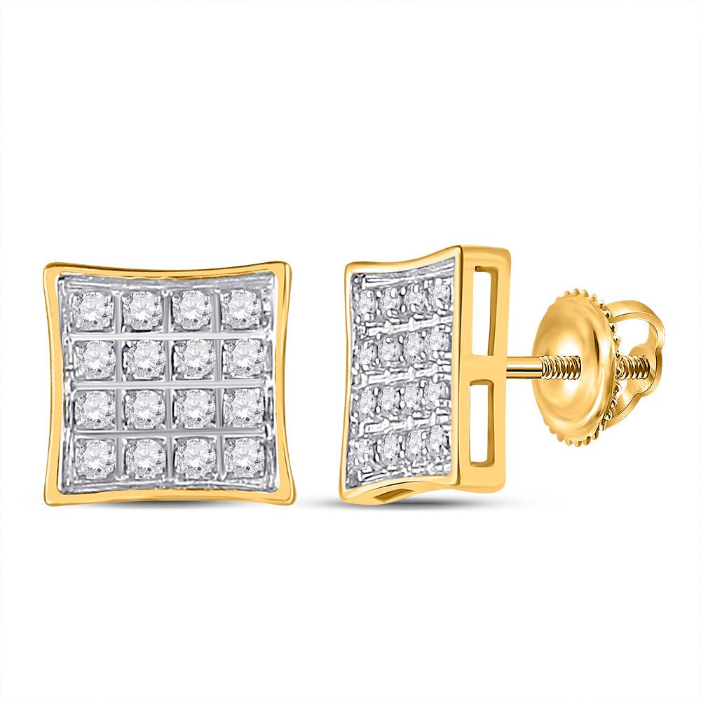 Earrings | 10kt Yellow Gold Womens Round Diamond Square Earrings 1/10 Cttw | Splendid Jewellery GND