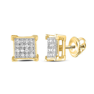 Earrings | 10kt Yellow Gold Womens Round Diamond Square Earrings 1/10 Cttw | Splendid Jewellery GND