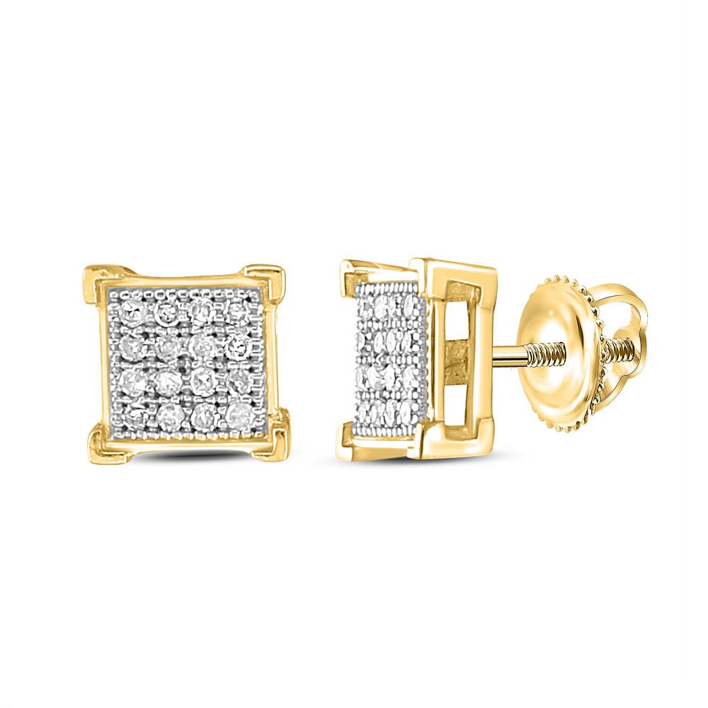 Earrings | 10kt Yellow Gold Womens Round Diamond Square Earrings 1/10 Cttw | Splendid Jewellery GND