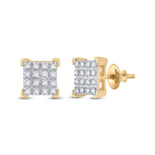Load image into Gallery viewer, 10kt Yellow Gold Square Diamond Earrings: A Timeless Masterpiece - Top View