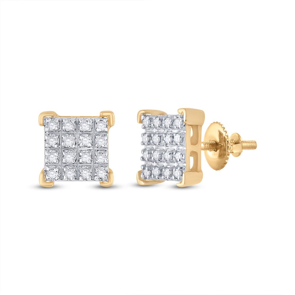 Earrings | 10kt Yellow Gold Womens Round Diamond Square Earrings 1/10 Cttw | Splendid Jewellery GND