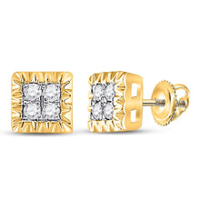 Load image into Gallery viewer, Dazzling 10kt Yellow Gold Square Diamond Earrings - Top View