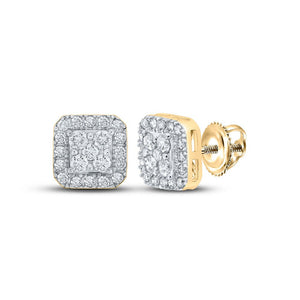 Earrings | 10kt Yellow Gold Womens Round Diamond Square Earrings 1/2 Cttw | Splendid Jewellery GND