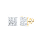 10kt Yellow Gold Square Diamond Earrings - Sparkling Elegance for Every Occasion - Top View