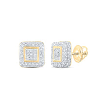 Load image into Gallery viewer, Radiant Brilliance: 10kt Yellow Gold Womens Round Diamond Square Earrings 1/2 Cttw - Top View