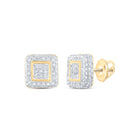 Radiant Brilliance: 10kt Yellow Gold Womens Round Diamond Square Earrings 1/2 Cttw - Top View