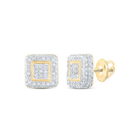 Radiant Brilliance: 10kt Yellow Gold Womens Round Diamond Square Earrings 1/2 Cttw - Top View