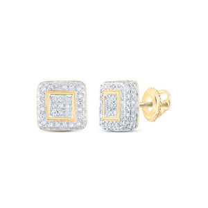 Earrings | 10kt Yellow Gold Womens Round Diamond Square Earrings 1/2 Cttw | Splendid Jewellery GND