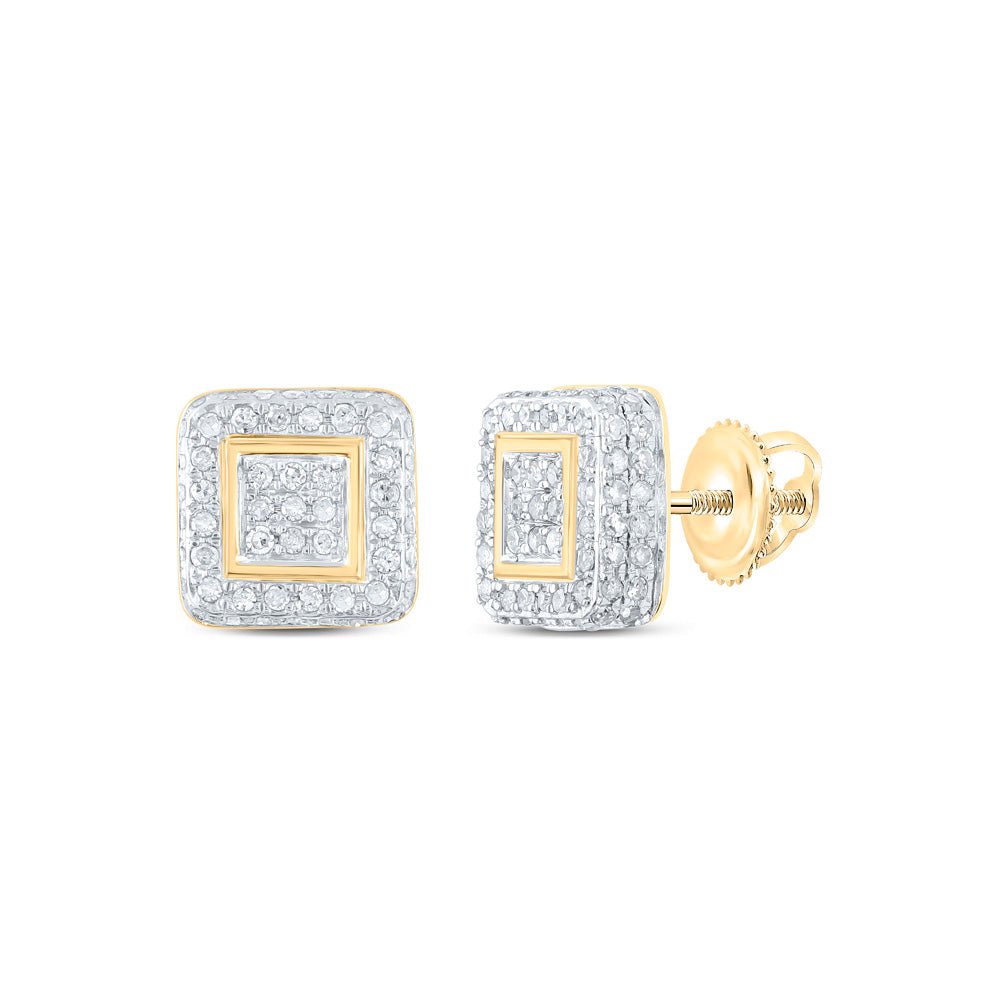 Earrings | 10kt Yellow Gold Womens Round Diamond Square Earrings 1/2 Cttw | Splendid Jewellery GND