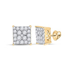 Radiant Brilliance: 10kt Yellow Gold Womens Round Diamond Square Earrings - Top View