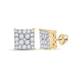 Radiant Brilliance: 10kt Yellow Gold Womens Round Diamond Square Earrings - Top View