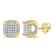 Load image into Gallery viewer, Radiant Brilliance: 10kt Yellow Gold Womens Round Diamond Square Earrings - Top View