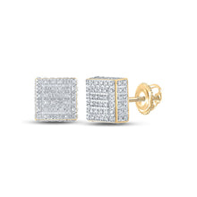 Load image into Gallery viewer, Radiant Brilliance: 10kt Yellow Gold Womens Round Diamond Square Earrings 1/2 Cttw - Top View